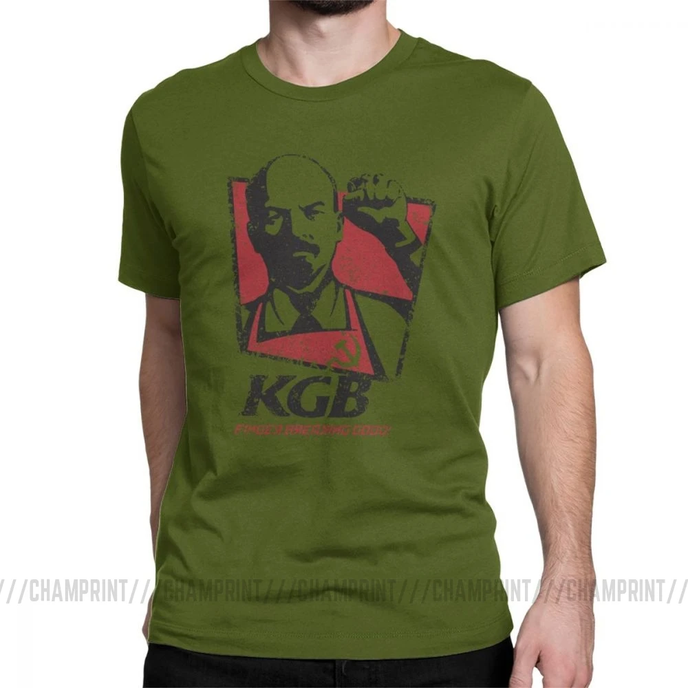 KGB Vladimir Lenin мужские футболки СССР Россия коммунизм Марксизм коммунистические винтажные футболки с круглым вырезом хлопок Подарочная одежда - Цвет: Армейский зеленый