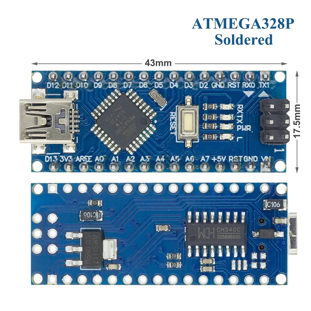 Контроллер Nano V3.0 ATMEGA328P/168P с кабелем usb совместимым драйвером USB arduino CH340