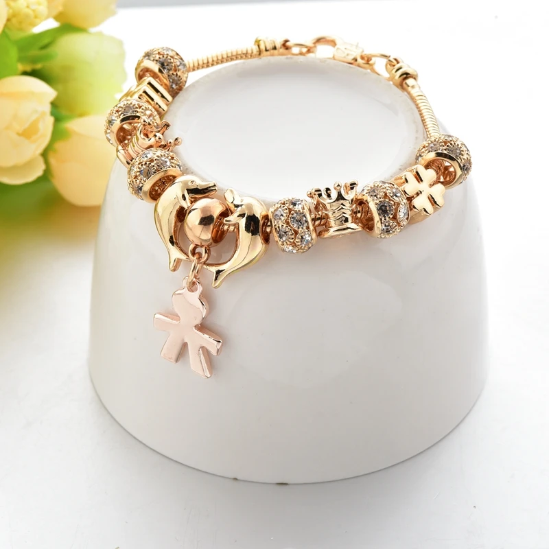 SZELAM женский золотой браслет Pulseras Mujer Moda Animal Dolphin Boy браслеты с подвесками для женщин