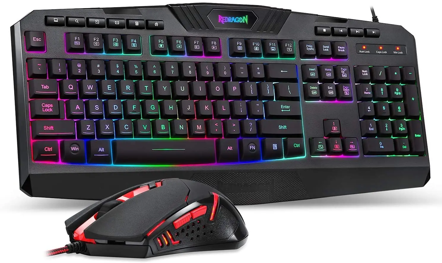 

Проводная игровая клавиатура и мышь Redragon S101, игровая клавиатура с RGB подсветкой, с мультимедийными клавишами, подставкой для запястья и крас...