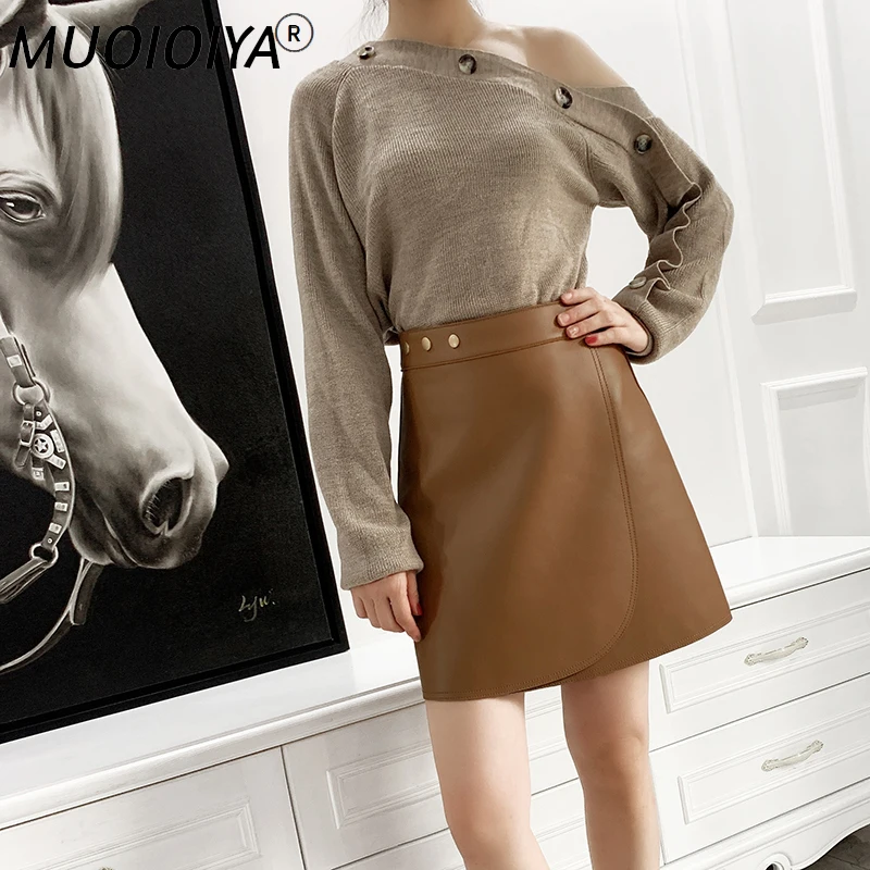 

2021 Autumn Winter Genuine Leather Skirts Women High Waist Black Brown Mini Skirts Ladies Real Sheepskin Genuine Leather Skirt