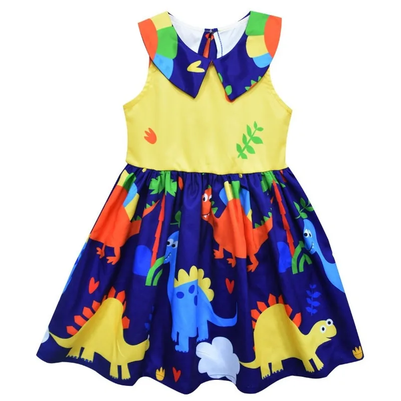 2020 Girl Christmas Party Cosplay Dinosaur Dress Little Girls Dresses Princess Printing Sleeveless Clothing Kids Clothes | Детская