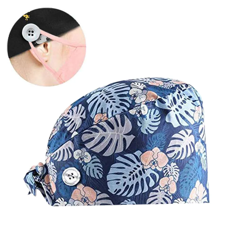 

Scrub Cap With Button Clinic Dentist Dotor Nurse Bouffant Hat With Sweatband Unise Pet Nursing Working Cap Lab Hair Cover A50