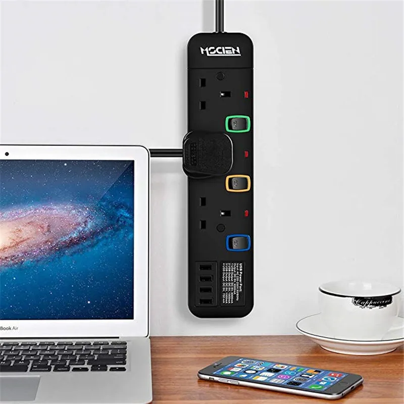 Удлинитель 3 м штепсельная вилка стандарта Великобритании гнезда 4 порта USB