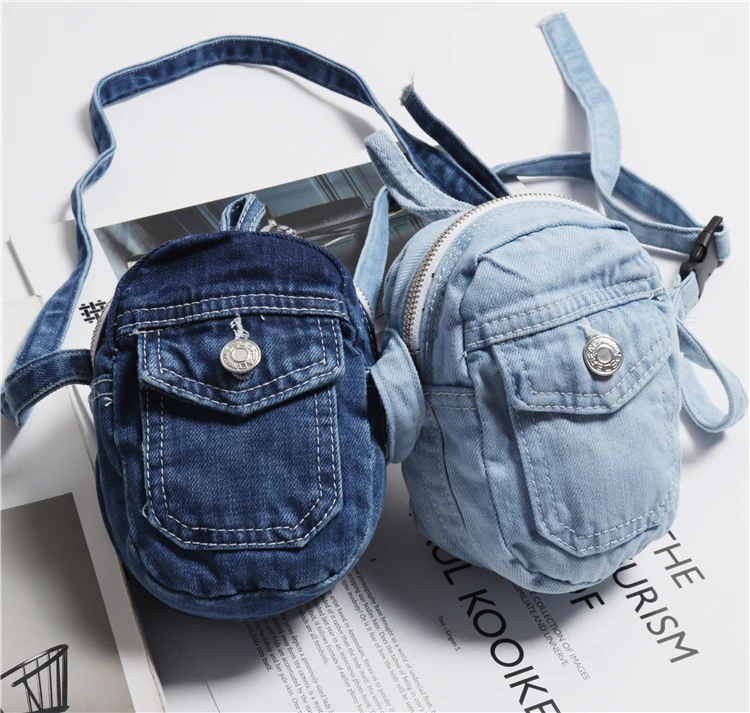 Винтаж в японском стиле джинсовая сумка женская синяя промытая ткань поясная
