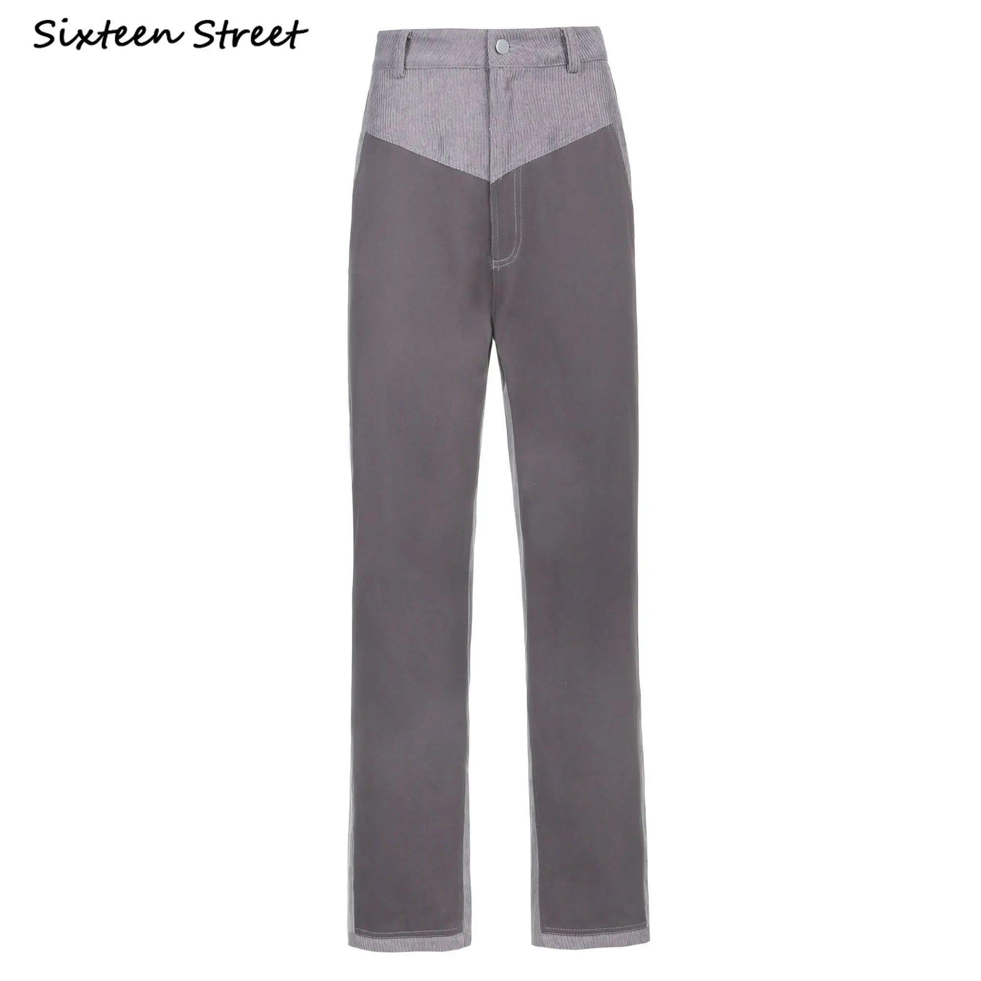

Corduroy Straight Pants Woman Patchwork Streetwear Y2k Pants Female Bottom Spring Summer Korean Chic Gray Loose Pants Woman