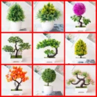 Искусственный маленький цветок дерева, зеленый, розовый, фиолетовый, розовый, красный, бонсай в горшке, Декор для дома, спальни, искусственные растения, бонсай