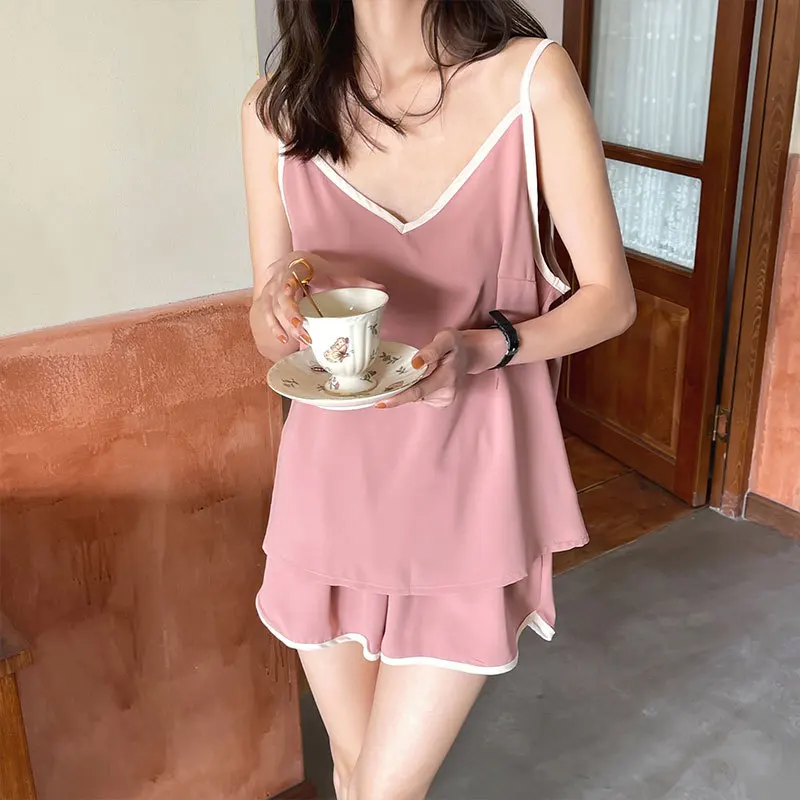 Spring/Summer 2021 Ladies Loose V-Neck Satin Strap Set -5