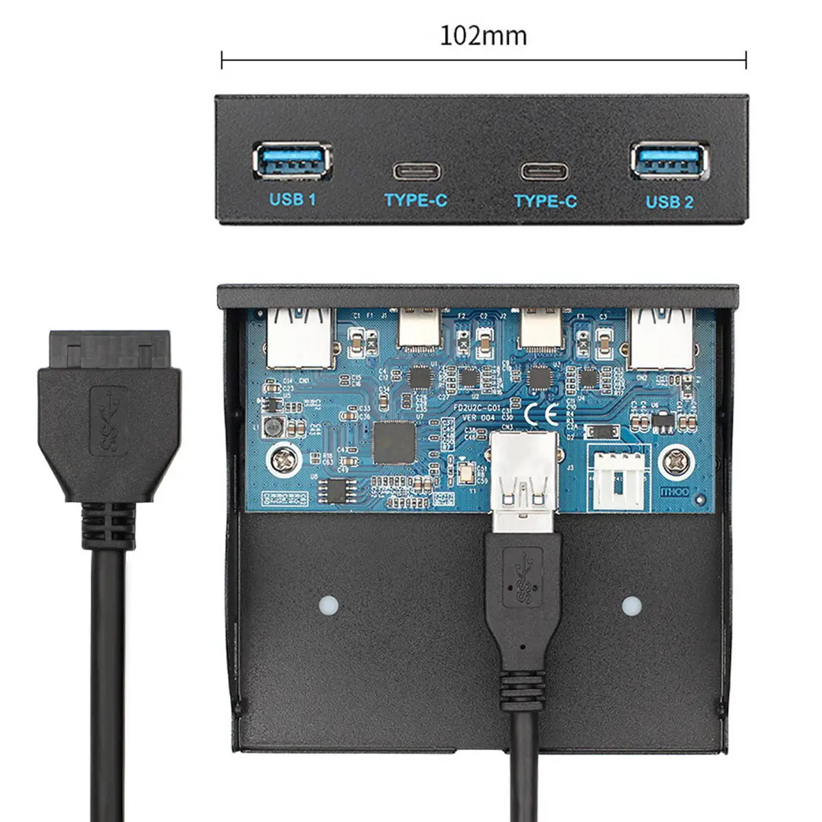 

Cablecc USB 3.0 HUB 4 Ports Front Panel & USB-C to Motherboard 20Pin Connector Cable for 3.5" Floppy Bay