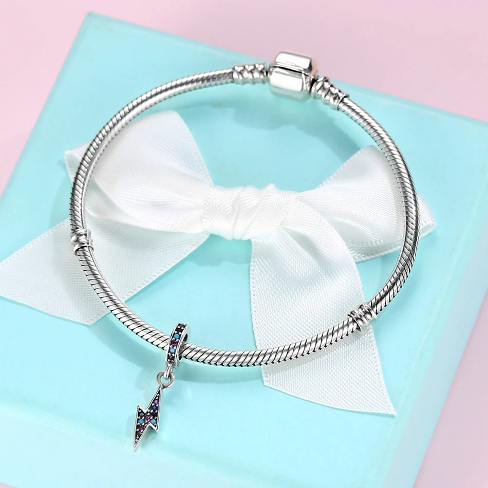 2019 новые серебряные бусины 925 пробы с украшением в виде кристаллов молний Серьги