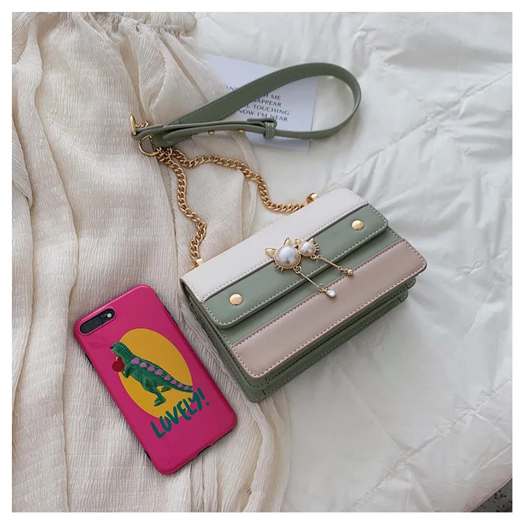 JIULIN Cat Pearl magnetic buckle 2019 summer new small fresh chain Messenger bag Joker cute shoulder square | Багаж и сумки