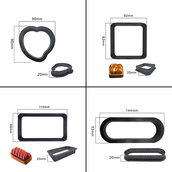 5 Pcs (Round Love Square Rectangle Oval) DIY Dessert Mousse Tart Ring Cutter Perforated Circle Bakeware Cake Mold | Дом и сад