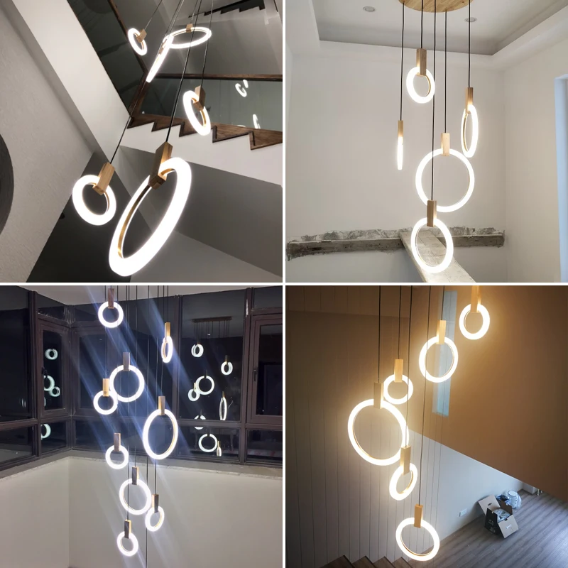 

Acrylic Pendant Lamps Nordic Interior Lighting Living Room Bedroom Kitchen Dining Chandelier 1 Modern Creative Round Ring Golden