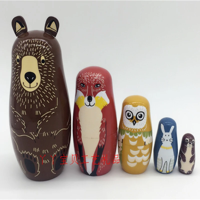 

5 Layers 15cm Height Wooden Russia Matryoshka Dolls Brown Bear Fox Rabbit Photos Children Birthday Gift