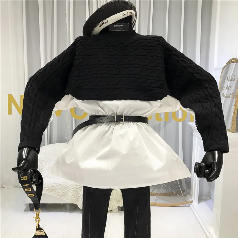 Женский свитер из двух частей ALPHALMODA с круглым вырезом и длинными рукавами