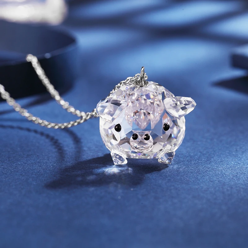 New Creative Fashion 925 Sterling Silver Austrian Crystal Pig Pendant Necklace Cute Crystal Silver Chain Girl Gift fashion