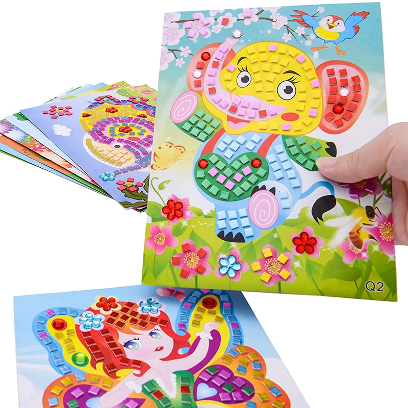 Mosaic Stickers Art Kits for Kids 5 Pack Sparkle DIY Handmade Crafts Children Education Puzzle Games Sticker Painting Toys Gifts | Игрушки и