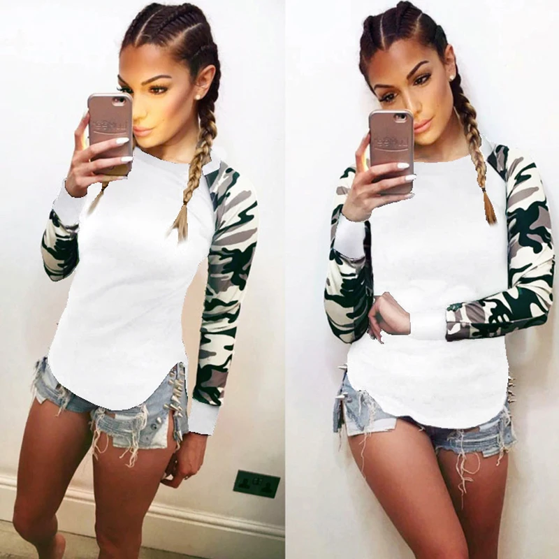 

Spring Autumn Long Sleeve Spliced Camouflage Print T-Shirt Women O-Neck Tees Fashion Streetwear Europe Style Tops S-5XL T shirt
