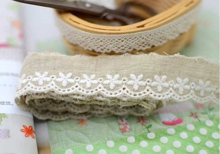 2 метра льняная хлопчатобумажная ткань кружевная отделка качественная одежда