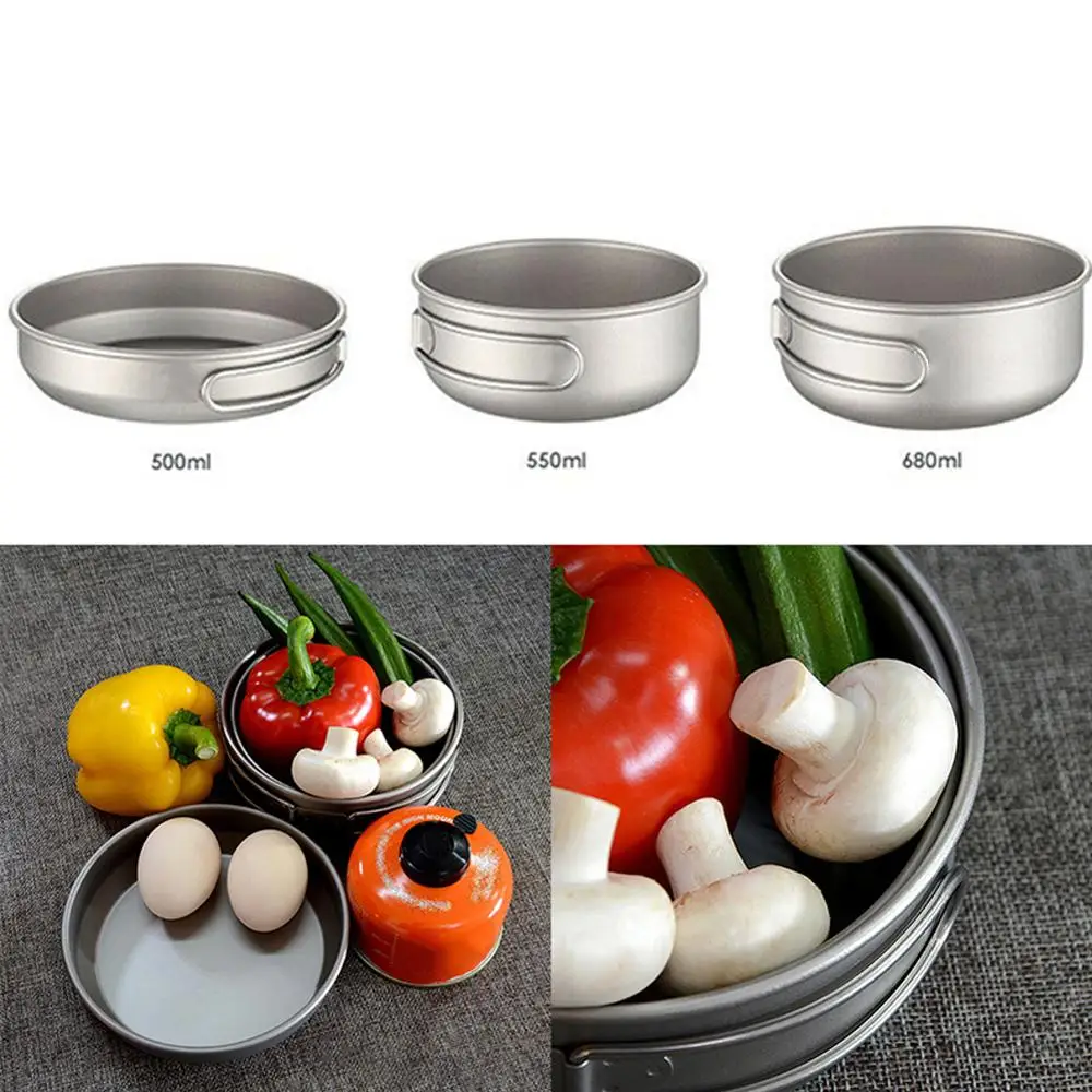 Титановый набор из 3 кастрюль и сковородок для кемпинга пешего туризма посуда