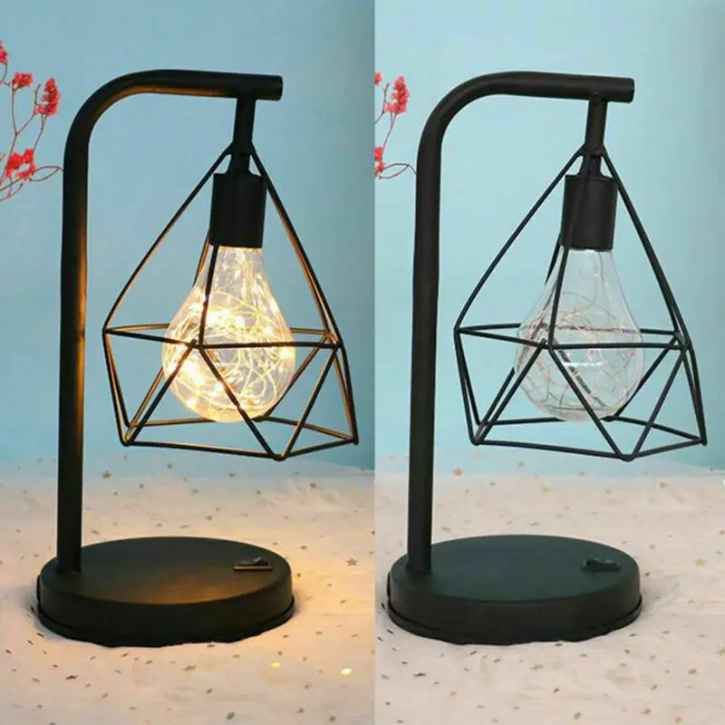Светодиодный Настольные лампы в стиле ретро черного цвета с геометрическими