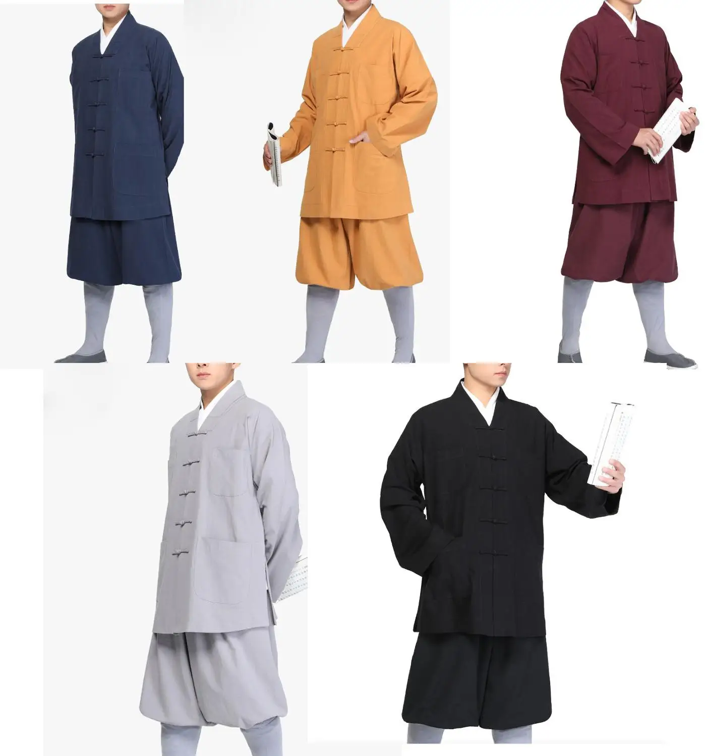 Унисекс полностью хлопковая черная/красная/серая/желтая/синяя одежда монахи