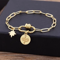 nidin boho fashion diy copper zircon snake pendant bracelets for women men new vintage geometric link bangle party jewelry gift