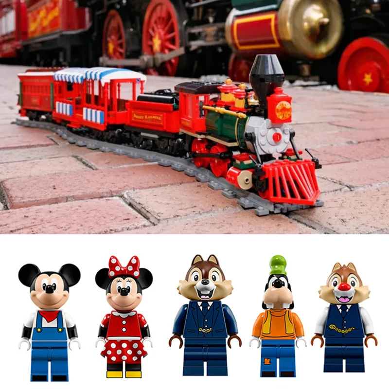 

J11001 Disneys train and Station Building Blocks Bricks Compatible with lepingl 71044 Educational Toy for Children birthday Gift