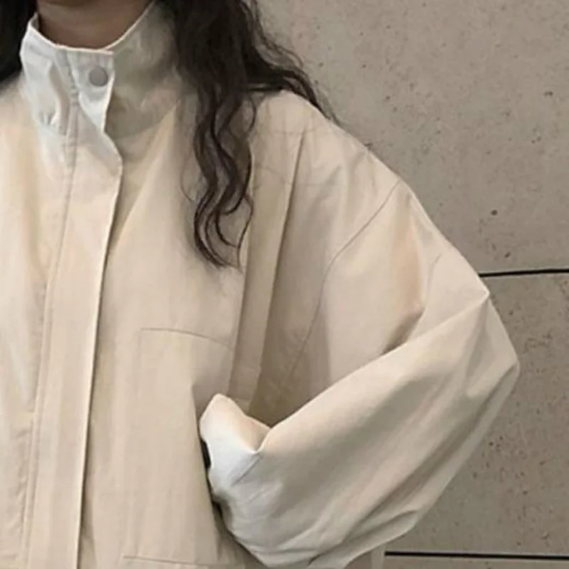 

Jackets Women Stand Collar Hot Sale Harajuku Streetwear Boyfriend Couples BF All-match Students Outwear Stylish Loose Cargo Coat
