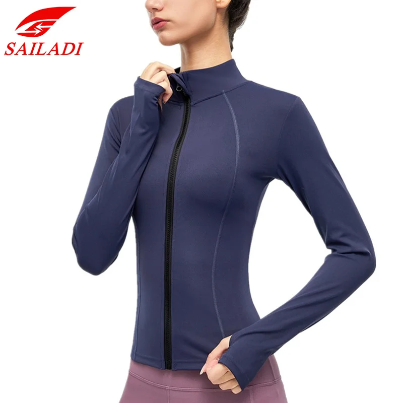 

Женские спортивные рубашки Sailadi для бега, йоги, с длинным рукавом, на молнии, стрейчевое, тонкое, дышащее пальто для тренажерного зала, фитнес...