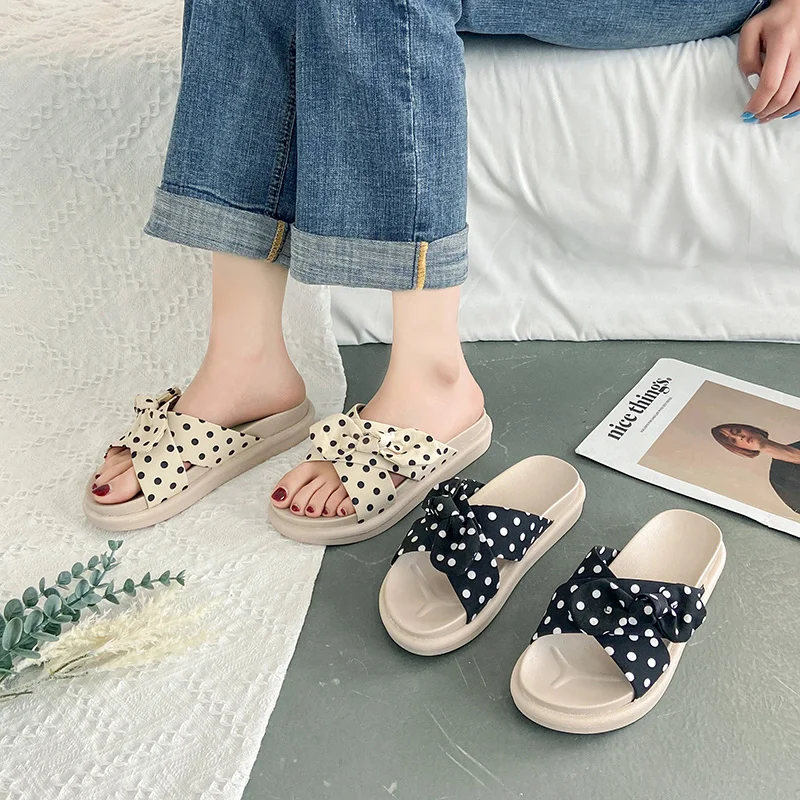 

Shoes Woman 2021 House Slippers Platform Luxury Slides Butterfly-Knot Shale Female Beach Low Pantofle Flat Designer Sabot New Bu