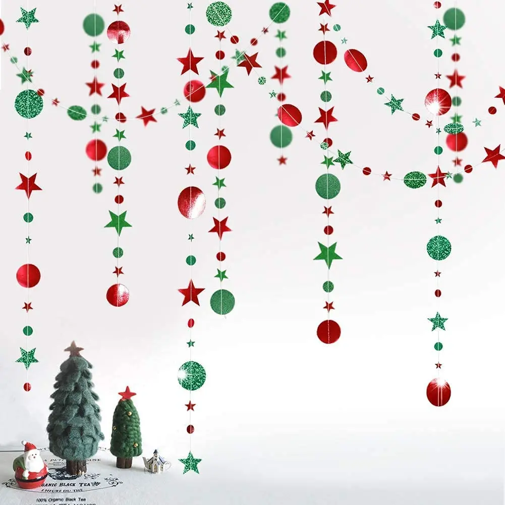 

2021 Noel Navidad Merry Christmas Snowflakes Hanging Ornaments Decorations for Home Twinkle Star Paper Garlands Christmas Tree