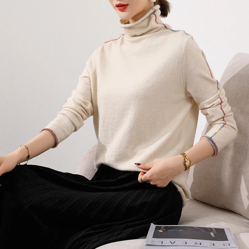 

New Elegant Women Autumn Winter pullover striped bottoming sweater all-match knit wear top