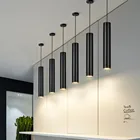 Светодиодная длинная Подвесная лампа в форме трубки, декоративный цилиндрический светильник черного цвета для кухонного островка, столовой, магазина, бара, Кухонное освещение