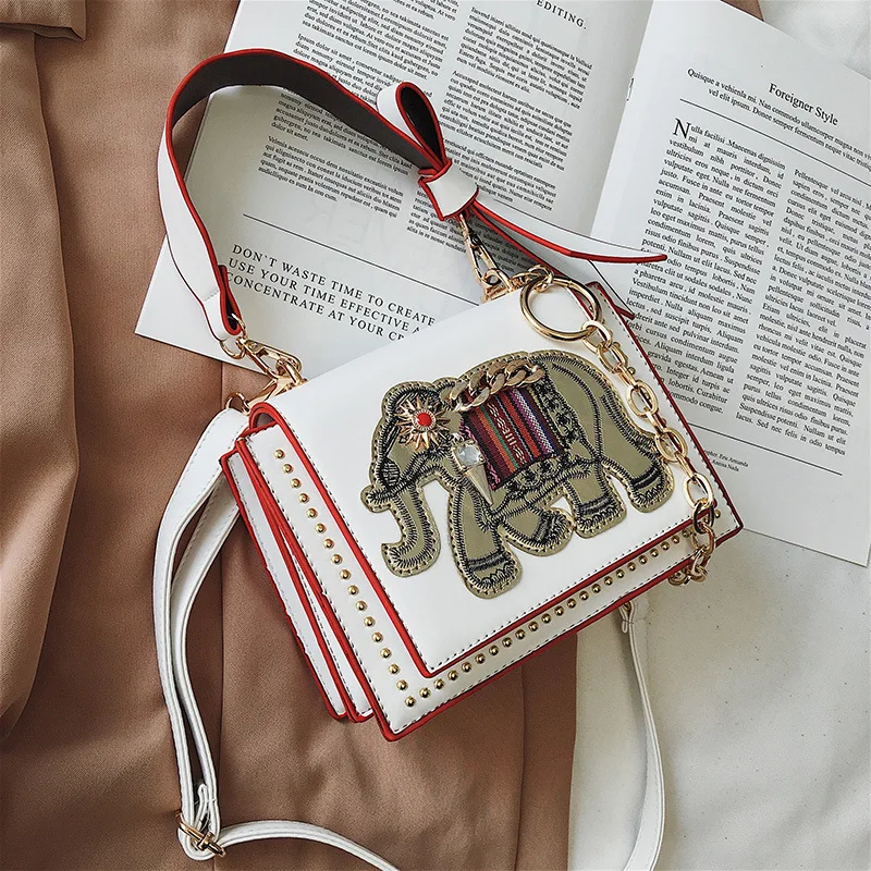 Винтажная модная сумка со слоном с вышивкой и заклепками Сумки из искусственной