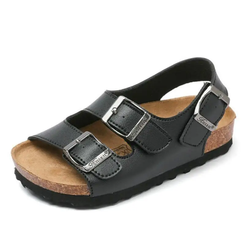 Sandalias de playa para ni&ntilde;os y ni&ntilde;as, zapatos deportivos de cuero suave, antideslizantes, de corcho, a la moda, para exteriores, novedad de verano 2019-0