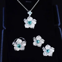 exquisite flower pendant necklace 925 silver adjustable ring inlay heart cubic zircon charm piercing earrings for women wedding