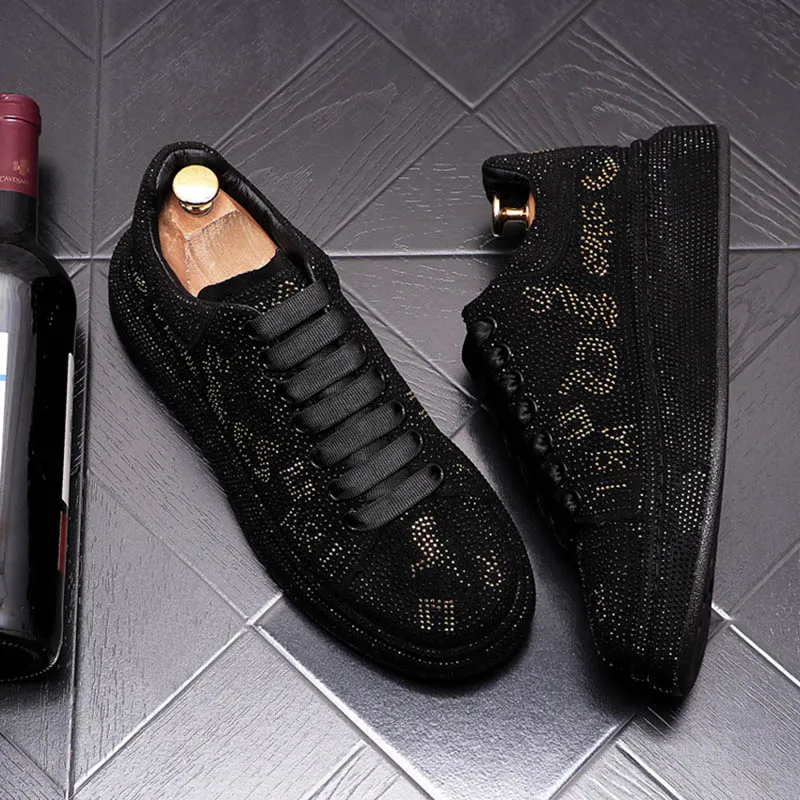 

Hot Sale Men's Prevalent Trendsetter Hip Hop Casual Shoes Flats Designer Thick Bottom Shine Rhinestone Loafers Zapatos Hombre