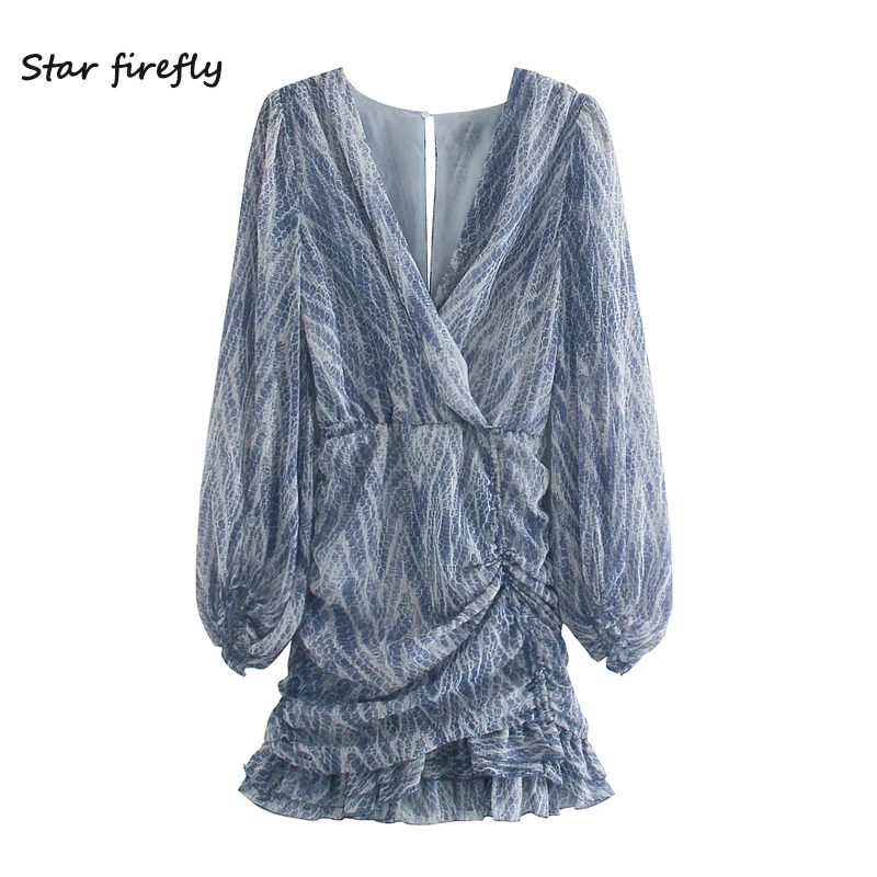 Женское шифоновое мини платье с принтом Star firefly повседневное Плиссированное