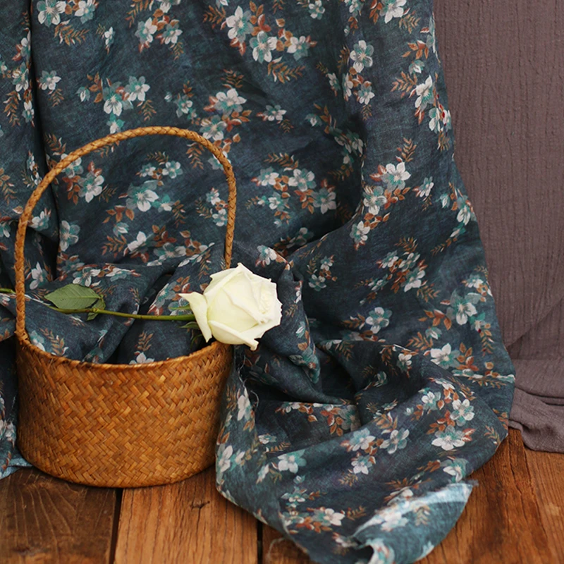 

High quality new natural ramie fabric Retro plant digital printing sewing Skirt lining dress shirt bag material