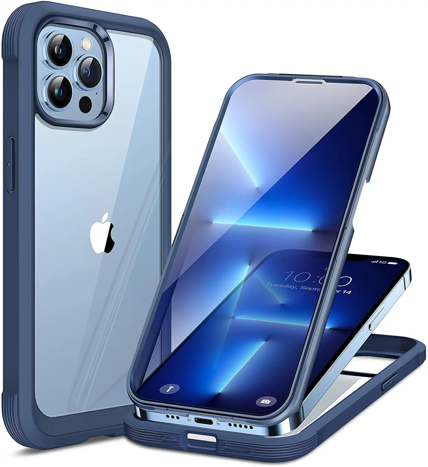 

Miracase Compatible with iPhone 13 Pro Max Case 6.7 inch, [Built-in Glass Screen Protector] Full Body Rubber Bumper Clear Back