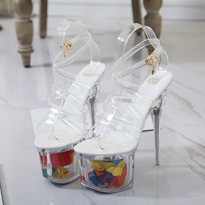 COWCOM 18cm Super High Heel Fish Shoes Crystal Stiletto Cross Straps women's Nightclub Sexy Rhinestone LFD-10368-2 | Обувь