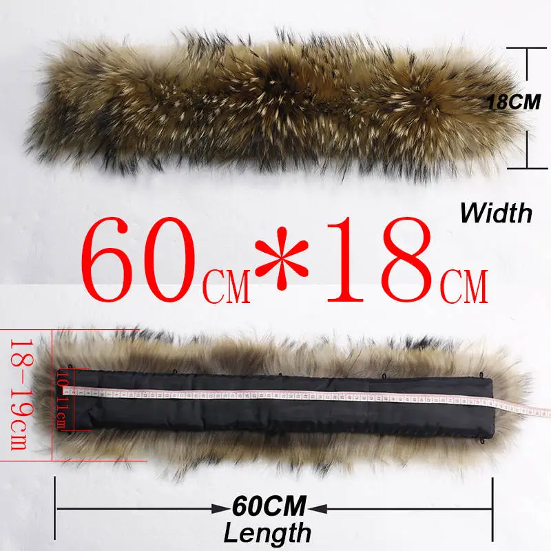 60 см, 65 см, 70 см, 75 см, 80 см, 90 см, зима, натуральный мех енота, воротник, женские шарфы, пальто, свитера, шарфы, шапка большого размера - Цвет: 60cmLength 18cmWidth
