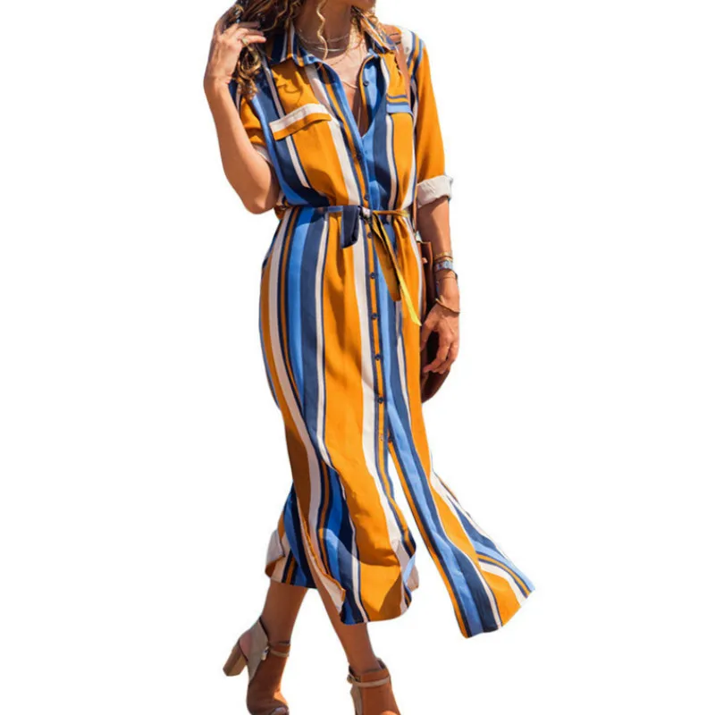 Женское летнее шифоновое платье рубашка 2019 Пляжное длинное с коротким рукавом в