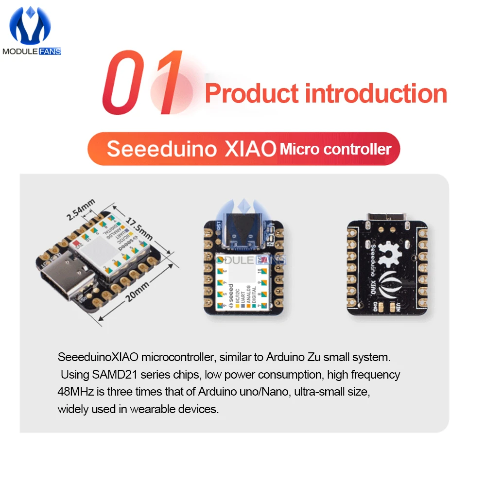 Микроконтроллер Seeeduino XIAO SAMD21 Cortex M0 + Nano 48 МГц интерфейс SPI I2C для Arduino IDE/IOT