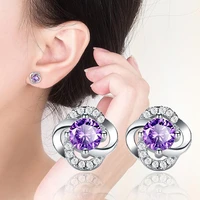 womens fashion minimal wedding stud earrings female shiny crystal purple zircon tiny four clover earring piercing accessories