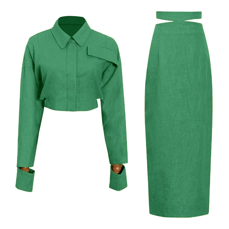 

Брендовый модный однобортный короткий пиджак с отложным воротником и длинная юбка с высокой талией, дизайнерская одежда, новинка, осенний к...