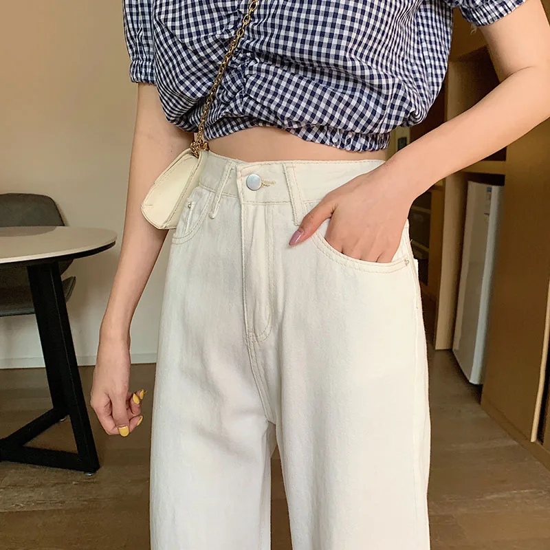 

2020 new beige jeans high waist straight leg pants loose drape wide leg straight leg trousers baggy jeans women denim jeans