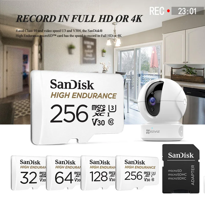 SanDisk видео мониторинг выносливость 32 Гб 64 microSDHC 256 ГБ SDSDQQ 128 4 к V30 класс 10 для MicroSDXC