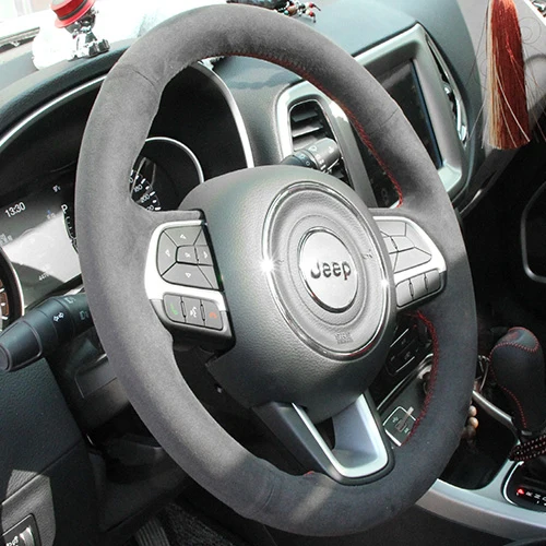 

For Jeep Compass Wrangler Grand Cherokee Cherokee Commander DIY hand-stitched black suede car steering wheel cover